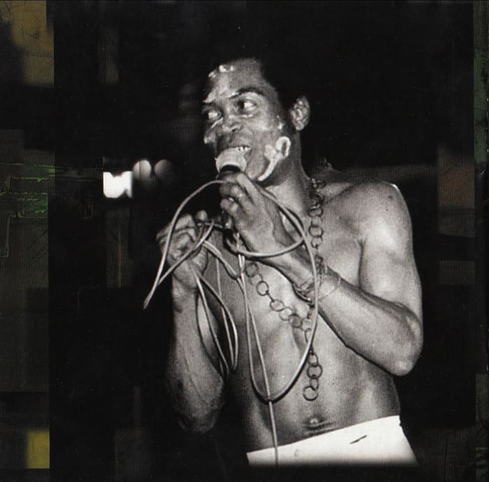 Performing live, Fela belts-out his lyrics in 'pidgin-English' and most of his songs very critical of the military regime in Nigeria