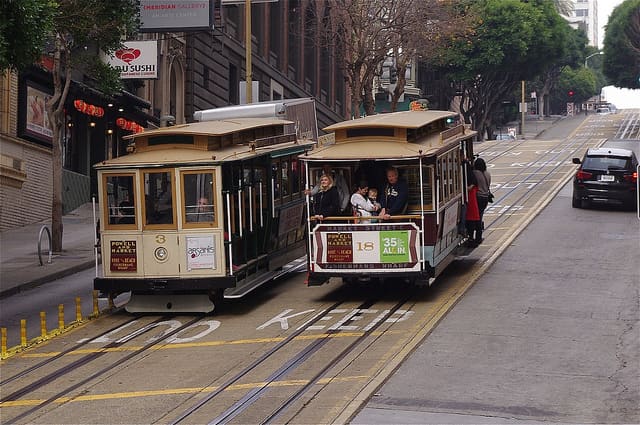 San Francisco's famed cable cars are the easiest way to navigate the downtown hills. This is the California Street Line