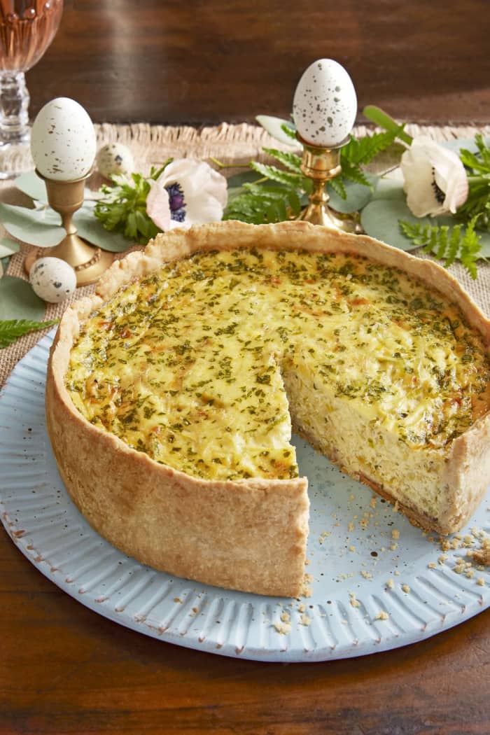 This deep-dish bacon and leek quiche with a flaky crust can be part of an Easter brunch or on the dinner table.