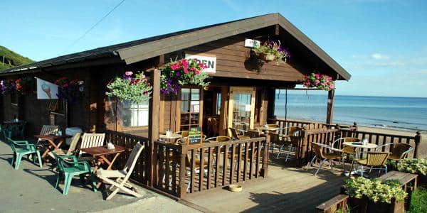 Sandside Cafe, Sandsend near Whitby - close by around the corner where the road bends to an old stone bridge is the house where James Cook dwelt as employee of John Walker