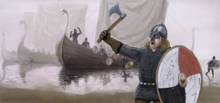 The Danes raid the Anglian coastal town of Streoneshealh in AD 867-70 - revenge raids on Northumbria for the death of Ragnar 'Lothbrok' , St Hilda's abbey is sacked and looted