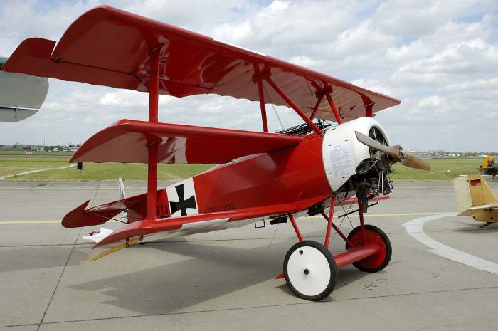 A replica of Richthofen's Fokker Dr.I triplane, at the Berlin Air Show in 2006. The Dr. I triplane was his airplane of his choice due to its maneuverability.