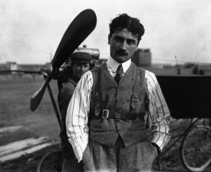 Frenchman Roland Garros the world's first ace. He mounted a machine gun directly in front of him, so aiming the plane aimed the gun.