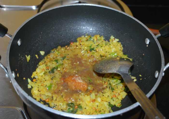Add jaggery powder and tamarind paste. Saute for 2-3 minutes.