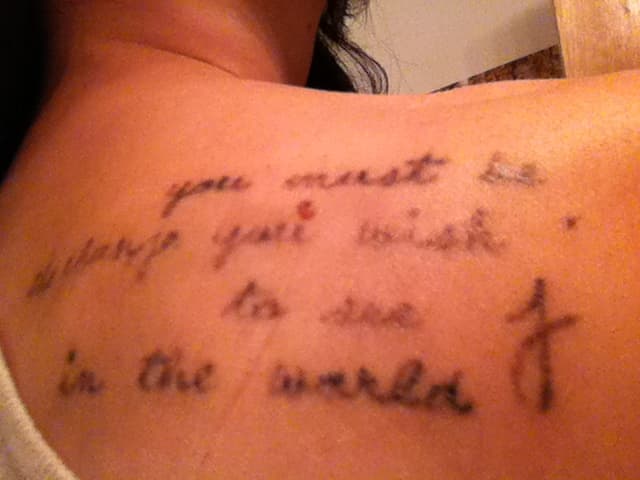 There is a little hyperpigmentation (dark skin) because of the laser. BUT this went away after time. That thing above the word "you" is my funky mole. It's been there forever and it's always looked like that. *phew*