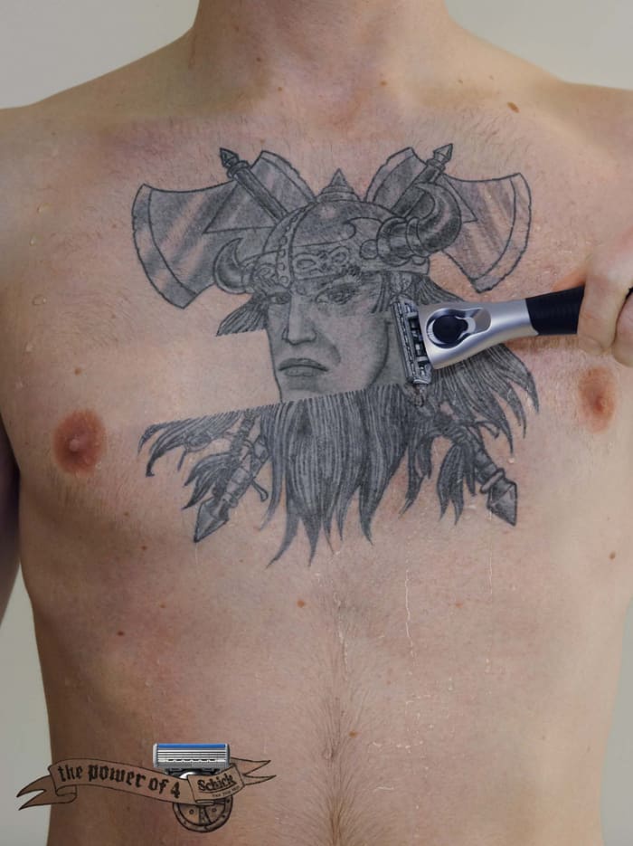 Although it may look strange at first glance, it could be a great idea to tattoo your face or someone close to you as the real Viking beneath all this beard.