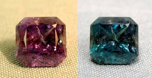 Color-changing gemstones: Emerald by day, ruby by night.