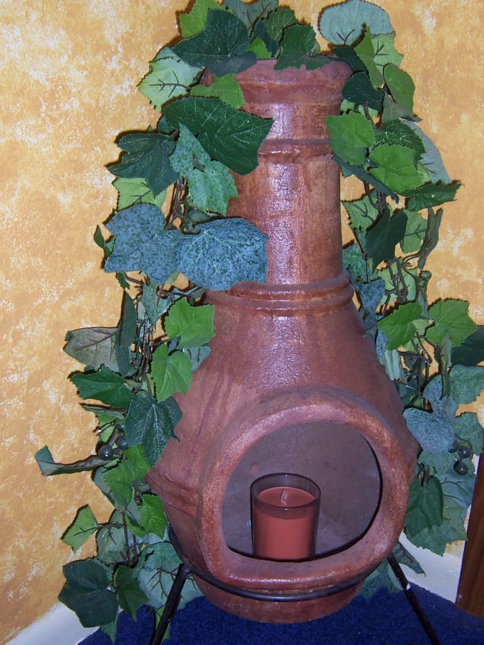 Here is the chiminea I have in my bedroom—I have since added ornamental stones around the base of the candle for a bit of color.