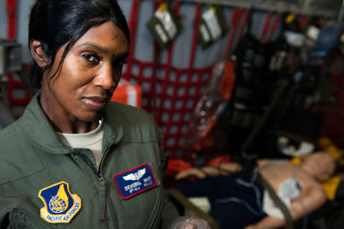 US Air Force Maj. Deveril Wint, operations flight commander of the 18th Aeromedical Evacuation Squadron was the Commemorative Air Force Dolly Vinsant Flight Nurse of the Year for 2013.