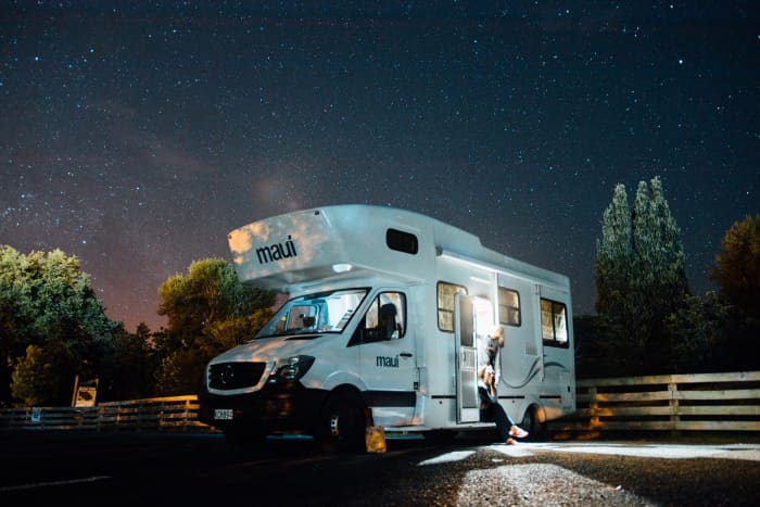 An RV can become very uncomfortable if it becomes too hot, like this RV sitting somewhere in an overnight campsite.