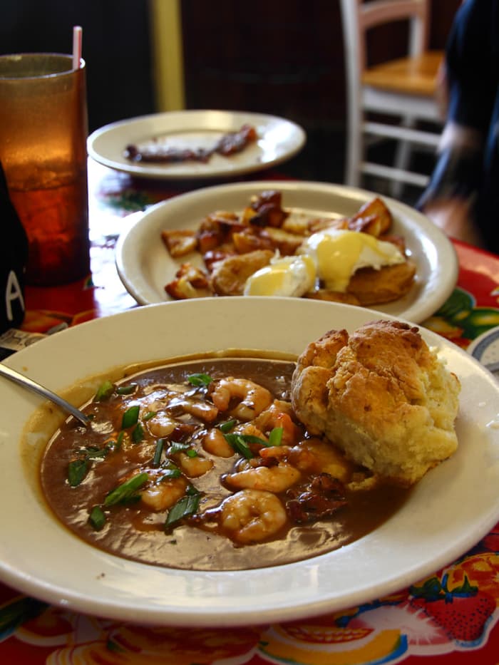 Biscuits are perfect quick breads for many dishes, including shrimp and grits (above).