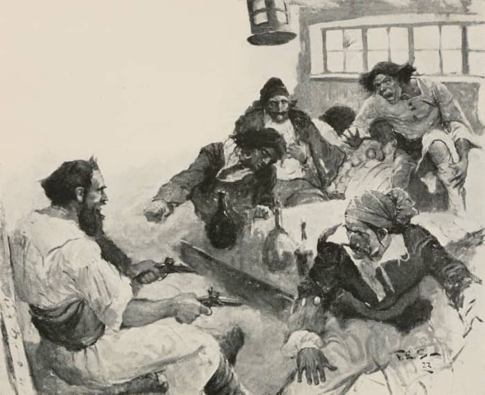 Blackbeard wore a sash with several guns and held many swords more for show. Although he definitely knew how to use them if needed.