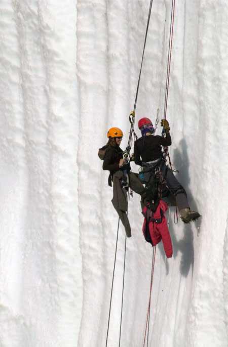 Ice climbers taking cores on Taylor glacier. Image courtesy Kristan Hutchison and the National Science Foundation.