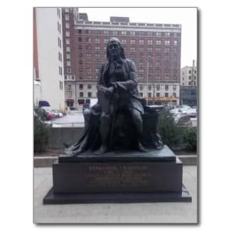 Benjamin Franklin started the first library in Philadelphia so he's a natural for a library statue.