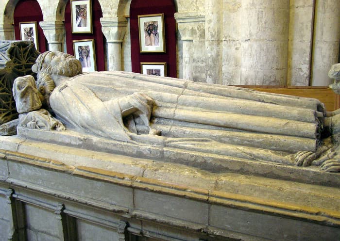 Aethelstan's tomb at Malmesbury Abbey in Wiltshire. Much of the abbey was ruined during Henry VIII's Dissolution of the Monasteries