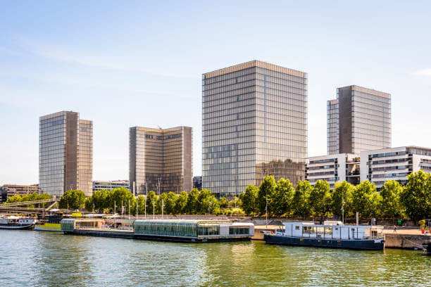 The Bibliotheque Nationale, the national library of France, showing the modernistic complex but with medieval roots
