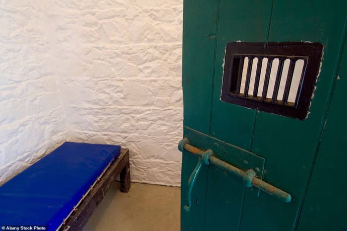 The tiny, barrel-roofed jail just comprises of two windowless cells, measuring six feet by six and six feet by eight, and a three-foot-wide corridor that runs in front of them.