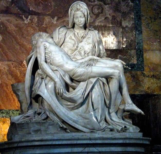 A famous statue portraying Mary holding Jesus' body after he was taken down off the cross. Imagine the sorrow she experienced.