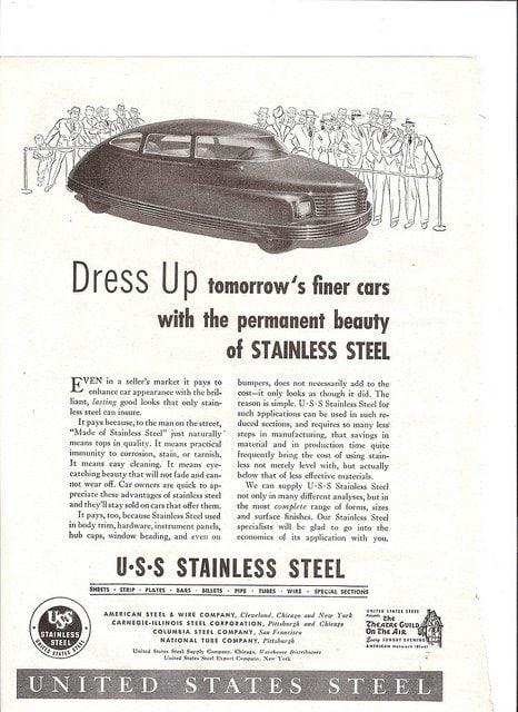 Magazine advert for U. S. Steel; Automotive Industries magazine. 1942. American steel is coming back.