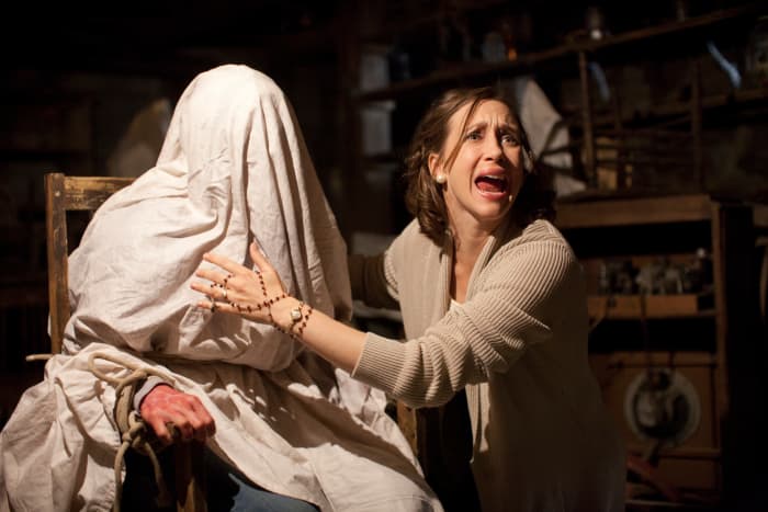 At the midpoint of The Conjuring (2013), Ed and Lorraine Warren shift their focus to the mother of the house, who has unexpectedly fallen victim to an otherworldly possession.