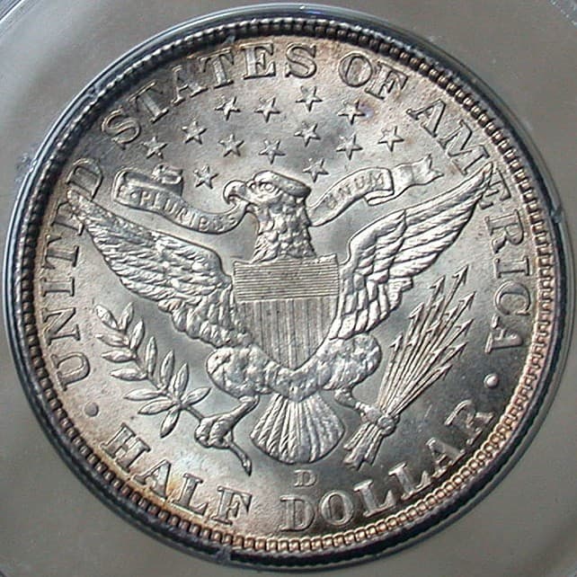1907D Barber Half Dollar Reverse. Mintmark can be found below the Eagle. Photo Courtesy: coinpage.com