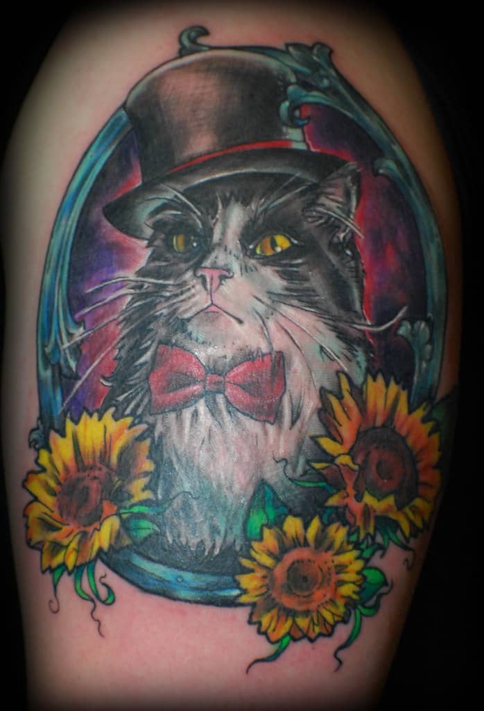Tattoo of Sunflower and a Cat
