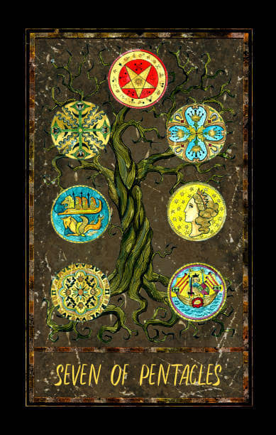 Seven of Pentacles represents the results of hard work. Seven is meant for a day of rest and review. Treat yourself to something special for staying dedicated to your work. Perseverance pays off.