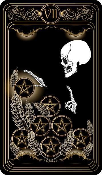 Seven in tarot is often associated with strain and growth. Seven indicates you're on a path to self-actualization but certain steps need to be taken. It's a checkpoint number on the way to ten.