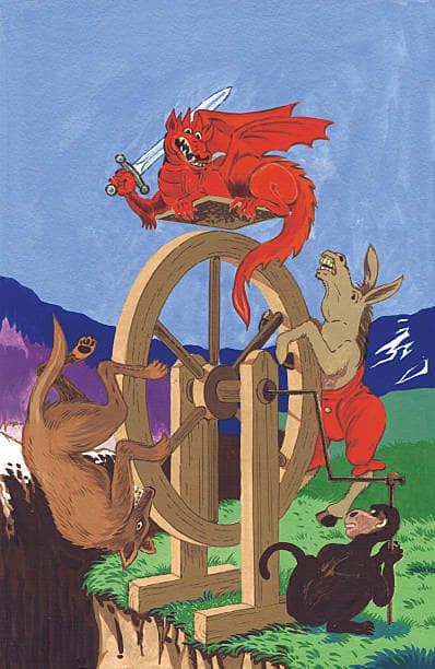 Wheel of Fortune is one of the most loaded tarot cards when it comes to symbolism. It is fate in rotation, the organic nature of life bound by laws, it is the complex nature of religion, and the four living creatures.