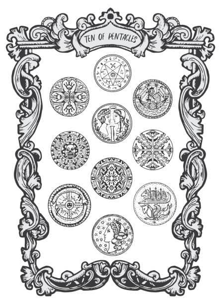 The Ten of Pentacles is about having a wealthy present. You are in good health, you have money in the bank, and your family is strong.