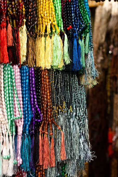 multicoloured prayer beads.