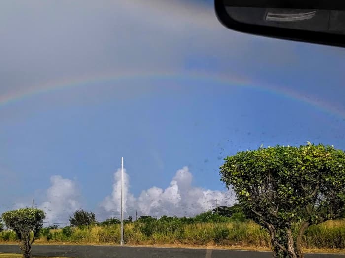 Heading west St. Croix to the post office March 18, 2021@9:24am, deliveries for Garden Thumbs Tea packages, for Covid19 to the USA, many people was heal, thanks to my tea bush remedy. A rainbow pop out for about 2 minutes.