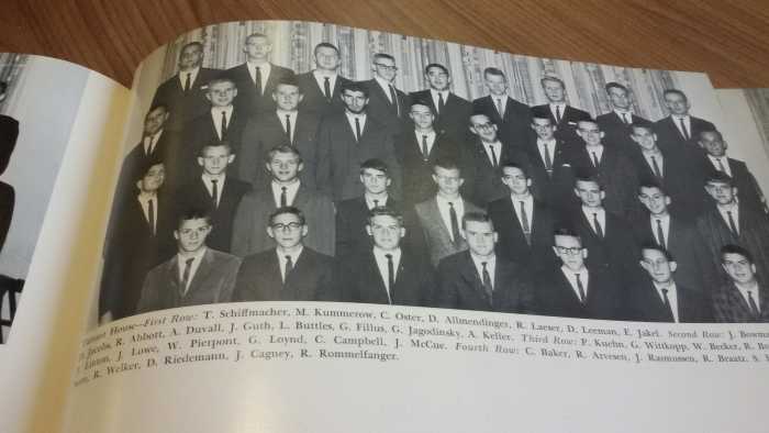 University of Wisconsin Sophomore Dormitory Group Photo. Author is on far left in third row from the bottom. Taken in 1963 or 1964.