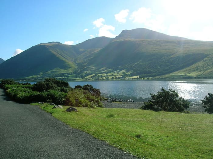 Scafell Pike in the background, Wastwater in the foreground, within the Lake District National Park.
