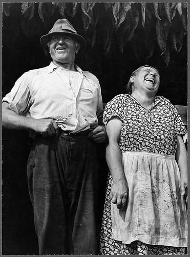 This couple were farmers in Connecticut. In long and happy marriages, couples usually laugh together.