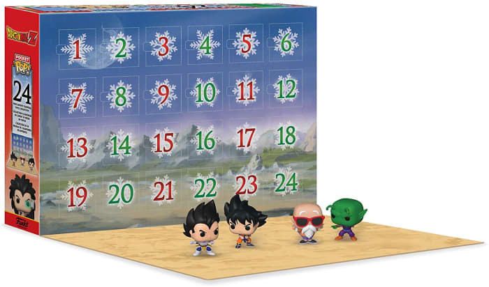 24 days of surprises with this Dragon Ball Z Pocket Pop! Advent Calendar. You will find Goku, Vegeta, Master Roshi, Piccolo, and more characters!