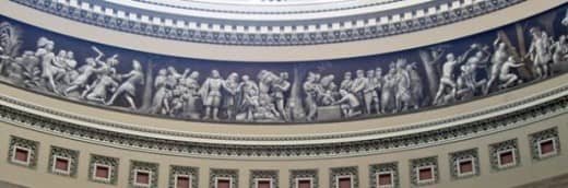 Photo from my visit in 2008 Considering this work of art is 58 feet above the ground my photo can not truly capture the artwork. Below are the individual sections from "Architect of the Capitol".