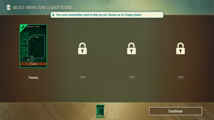 As you progress and complete communities, you'll unlock all kinds of Legacy Boons.