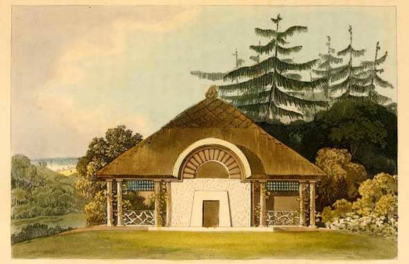 Ice House (Plate 13) covering the well where ice was kept. Cool thatched roof, huh?