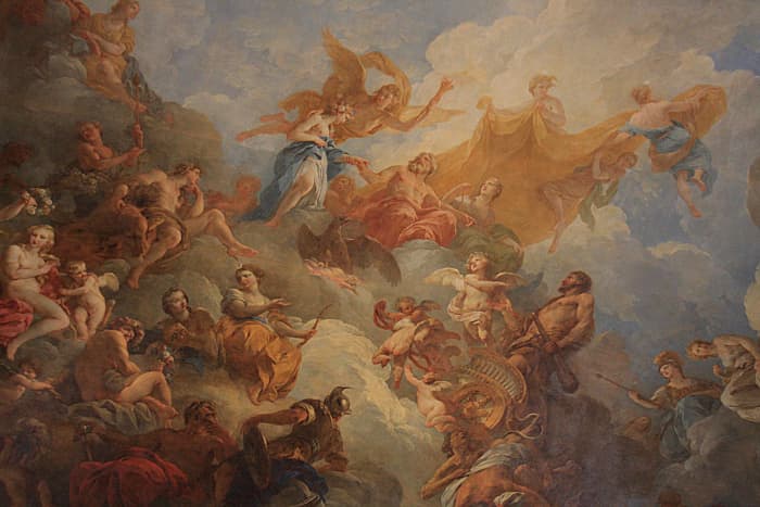 'Apotheosis of Hercules'. The Hercules Salon at the Palace of Versailles, painted by Francois Lemoyne, 1733-1736