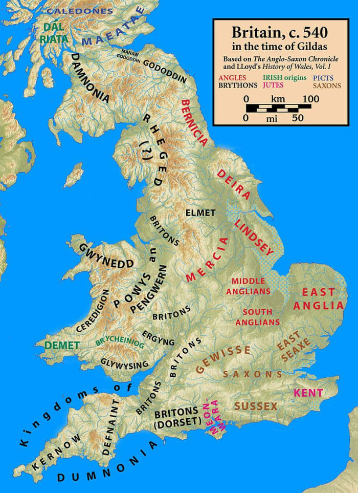 Britain circa 540. King Arthur was ruler of the Kingdom of Dumnonia in the 6th century.