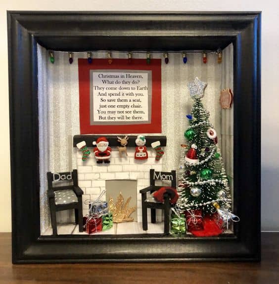 Set up an indoor scene featuring the Christmas tree. This one is a memorial to family members who have passed away.
