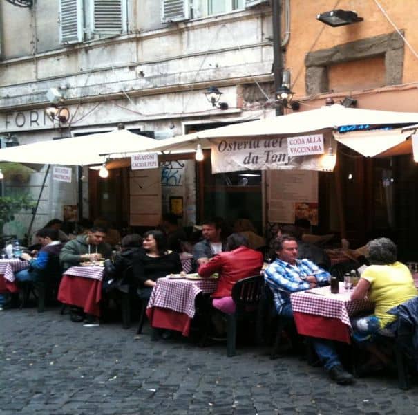 Hostaria del Moro da Tony (Tony's Restaurant) street view. It may not look like much but the atmosphere and food are amazing. Stop by to enjoy some delicious house wine and pasta.