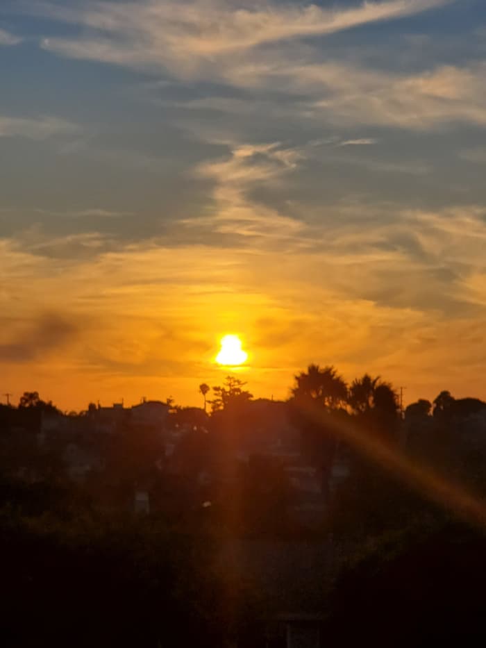 Sunset over the Pacific as seen from a backyard in the Southwood neighborhood of Torrance.