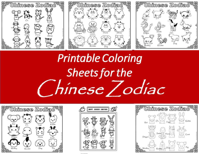 This article contains a link to a document that has these 6 printable Chinese zodiac coloring pages.