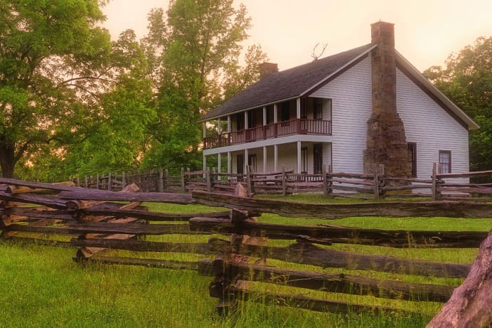Elk Horn Tavern as the Confederates would see as they marched from the north into the rear of the Union line