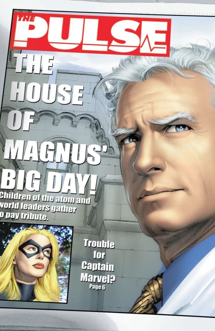 The Pulse cover names Carol Danvers as Captain Marvel in this alternate reality. From issue #3 of House of M.