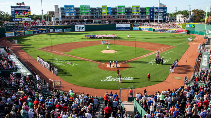 Cooley Law School Stadium (formerly Oldsmobile Park), home of the Lansing Lugnuts, Class A affiliates of the Toronto Blue Jays of the National League