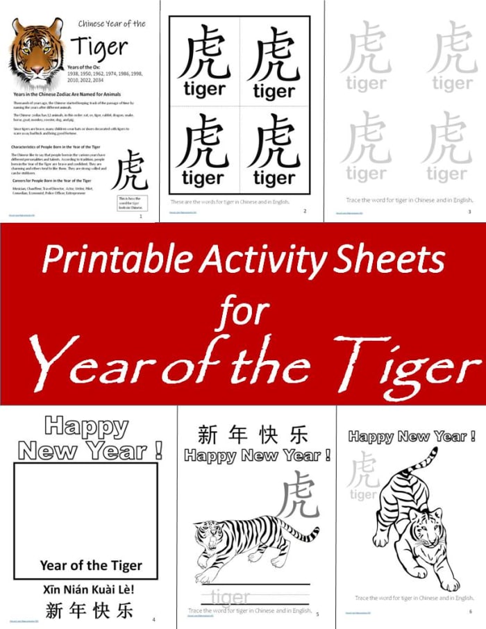 This article has has 6 printable pages that will help children learn about the Year of the Tiger in the Chinese zodiac.