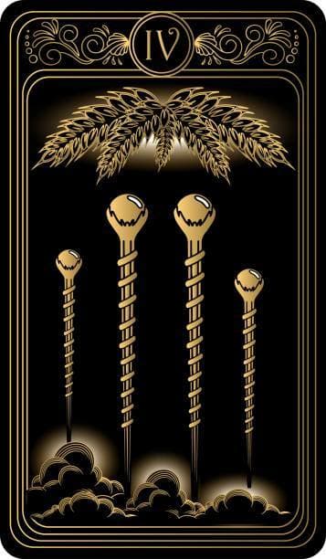 The Four of Wands is one of the best cards to receive. It has to do with a happy marriage and overall harmony. You're living a good life, and you live in a place that's serene. You're focused on the right aspects.